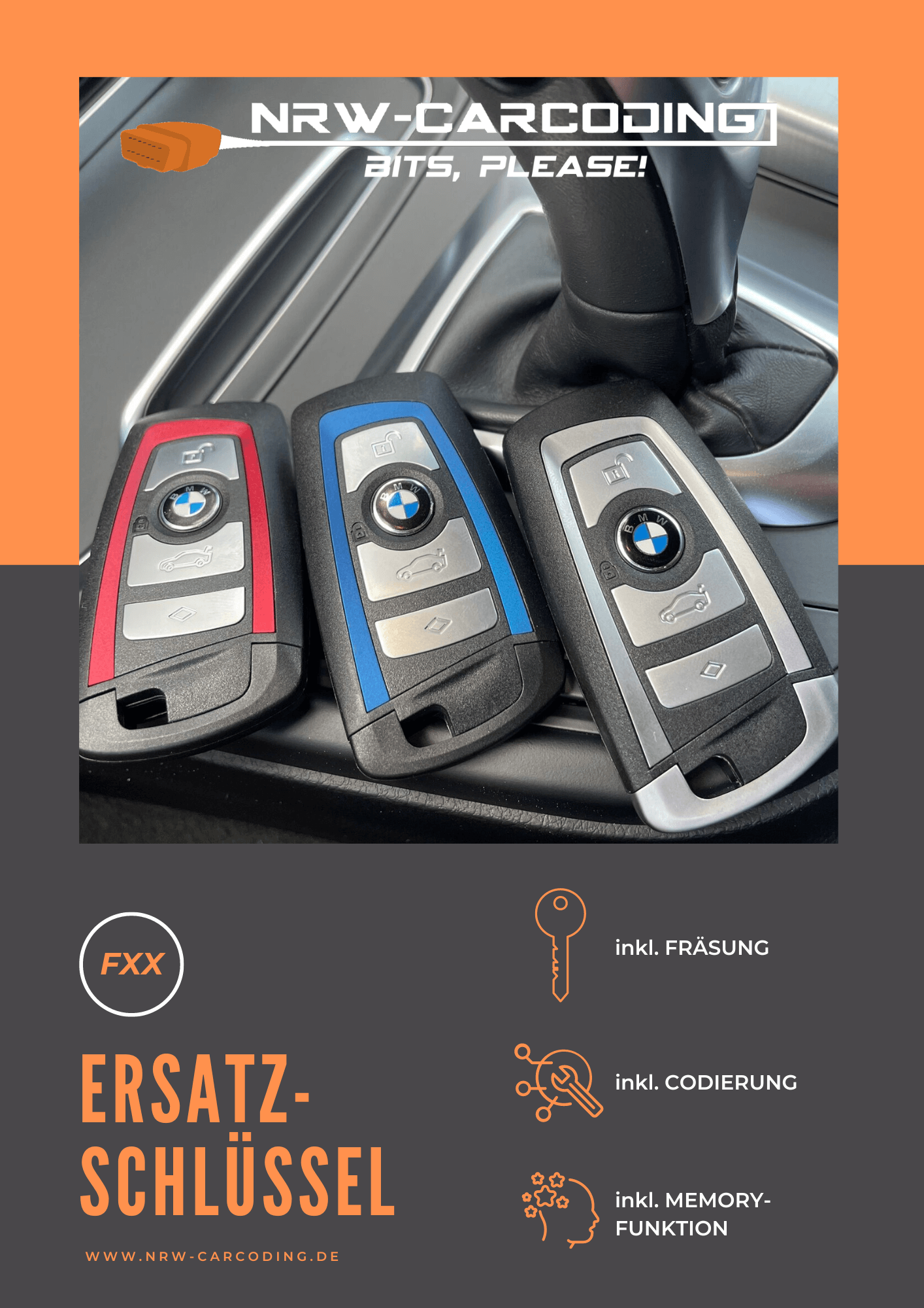 Ersatz-Schlüssel BMW 5er F07 F10 F11 mit Codierung&Fräsung